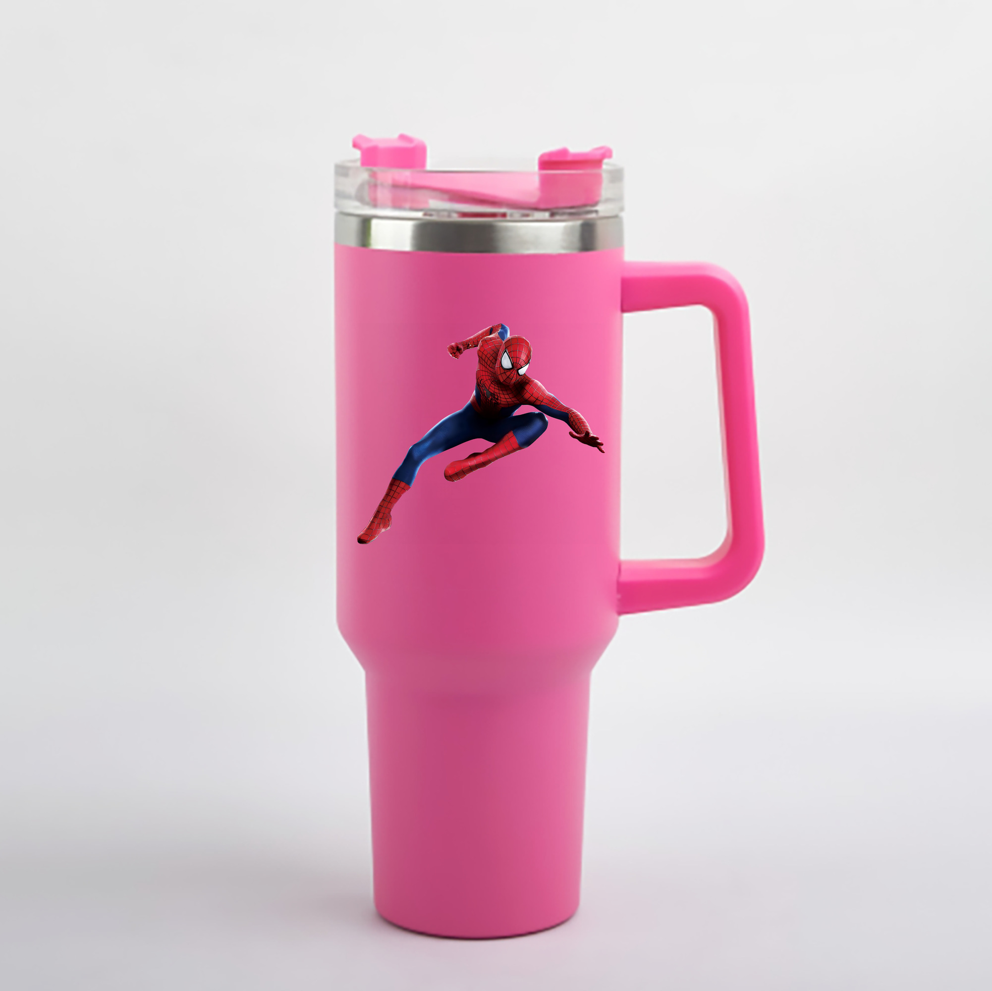 （画像用） Spider Man スパイダーマン 1200mL車用タンブラー - クリスタルステッカー（プラスチックストロー付き）